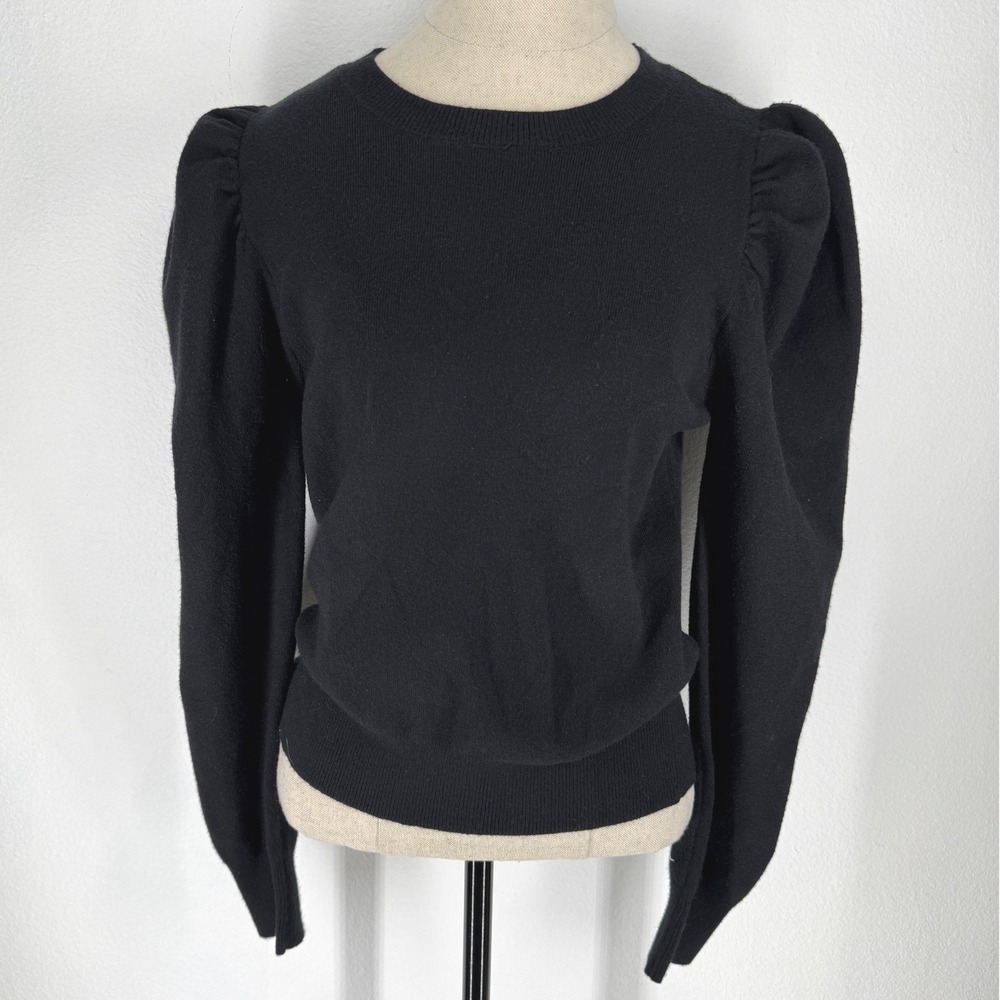 WAYF Puff Long Sleeve‎ Knit Crewneck Sweater Small Black Regency Goth Feminine